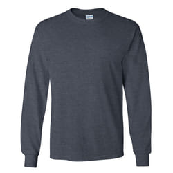 Gildan Mens Plain Crew Neck Ultra Cotton Long Sleeve T-Shirt - 2XL, Dark Heather