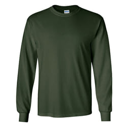 Gildan Mens Plain Crew Neck Ultra Cotton Long Sleeve T-Shirt - L, Forest Green