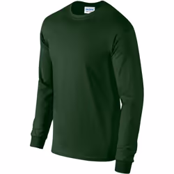 Gildan Mens Plain Crew Neck Ultra Cotton Long Sleeve T-Shirt - 2XL, Forest Green