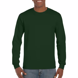 Gildan Mens Plain Crew Neck Ultra Cotton Long Sleeve T-Shirt - 2XL, Forest Green