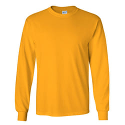 Gildan Mens Plain Crew Neck Ultra Cotton Long Sleeve T-Shirt - L, Gold