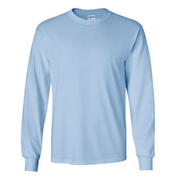 Gildan Mens Plain Crew Neck Ultra Cotton Long Sleeve T-Shirt - L, Light Blue