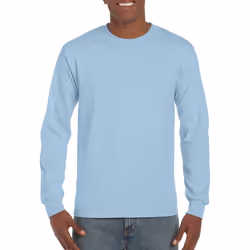 Gildan Mens Plain Crew Neck Ultra Cotton Long Sleeve T-Shirt - L, Light Blue