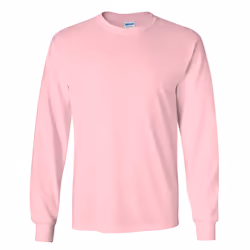 Gildan Mens Plain Crew Neck Ultra Cotton Long Sleeve T-Shirt - S, Light Pink