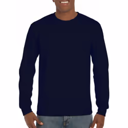 Gildan Mens Plain Crew Neck Ultra Cotton Long Sleeve T-Shirt - L, Navy