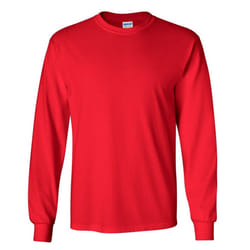 Gildan Mens Plain Crew Neck Ultra Cotton Long Sleeve T-Shirt - S, Red