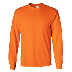 Gildan Mens Plain Crew Neck Ultra Cotton Long Sleeve T-Shirt - 2XL, Safety Orange