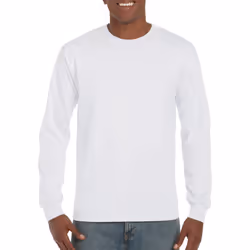 Gildan Mens Plain Crew Neck Ultra Cotton Long Sleeve T-Shirt - XL, White