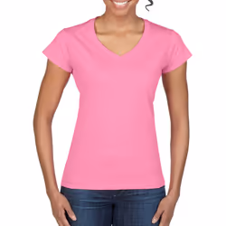 Gildan Ladies Soft Style Short Sleeve V-Neck T-Shirt - S, Azalea