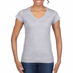 ) Gildan Ladies Soft Style Short Sleeve V-Neck T-Shirt - XL, Sport Grey (RS