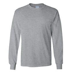 Gildan Mens Plain Crew Neck Ultra Cotton Long Sleeve T-Shirt - XL, Sport Grey