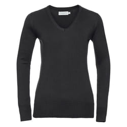 Russell Collection Ladies/Womens V-Neck Knitted Pullover Sweatshirt - XS, Black