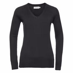 Russell Collection Ladies/Womens V-Neck Knitted Pullover Sweatshirt - M, Black