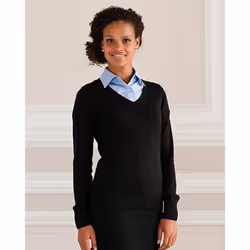 Russell Collection Ladies/Womens V-Neck Knitted Pullover Sweatshirt - M, Black