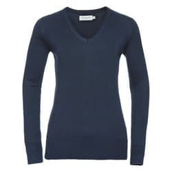 Russell Collection Ladies/Womens V-Neck Knitted Pullover Sweatshirt - 2XS, French Navy