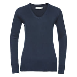 Russell Collection Ladies/Womens V-Neck Knitted Pullover Sweatshirt - XS, French Navy