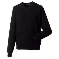 Russell Collection Mens V-Neck Knitted Pullover Sweatshirt - XS, Black