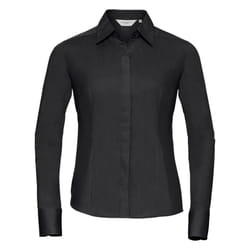Russell Collection Ladies/Womens Long Sleeve Poly-Cotton Easy Care Fitted Poplin Shirt - L, Black