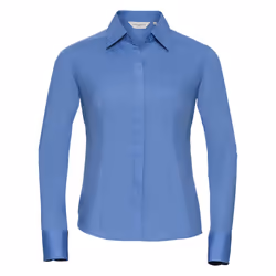 Russell Collection Ladies/Womens Long Sleeve Poly-Cotton Easy Care Fitted Poplin Shirt - M, Corporate Blue