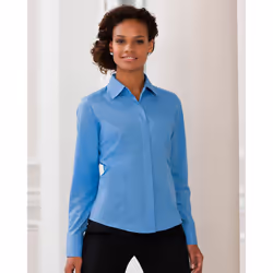 Russell Collection Ladies/Womens Long Sleeve Poly-Cotton Easy Care Fitted Poplin Shirt - M, Corporate Blue
