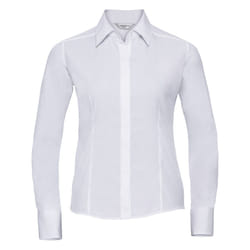 Russell Collection Ladies/Womens Long Sleeve Poly-Cotton Easy Care Fitted Poplin Shirt - XL, White