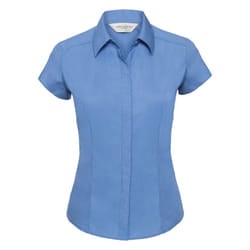 Russell Collection Ladies Cap Sleeve Polycotton Easy Care Fitted Poplin Shirt - XS, Corporate Blue
