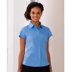 Russell Collection Ladies Cap Sleeve Polycotton Easy Care Fitted Poplin Shirt - XS, Corporate Blue