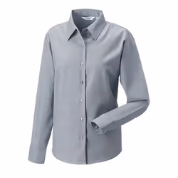 Russell Collection Ladies/Womens Long Sleeve Easy Care Oxford Shirt - XS, Silver