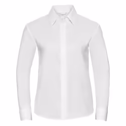 Russell Collection Ladies/Womens Long Sleeve Easy Care Oxford Shirt - XS, White