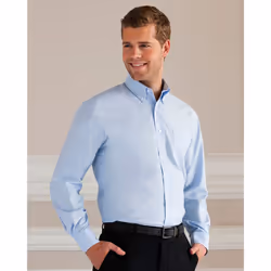 Russell Collection Mens Long Sleeve Easy Care Oxford Shirt - 15.5inch, Oxford Blue