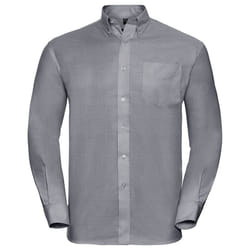 Russell Collection Mens Long Sleeve Easy Care Oxford Shirt - 15inch, Silver Grey