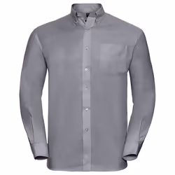 Russell Collection Mens Long Sleeve Easy Care Oxford Shirt - 17inch, Silver Grey