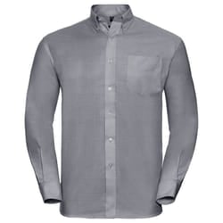 Russell Collection Mens Long Sleeve Easy Care Oxford Shirt - 17inch, Silver Grey