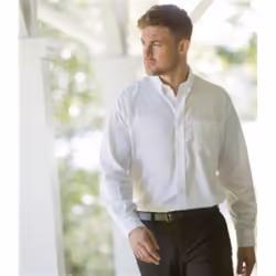 Russell Collection Mens Long Sleeve Easy Care Oxford Shirt - 15inch, White