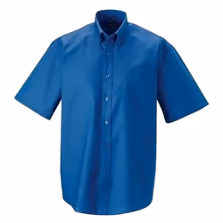 Russell Collection Mens Short Sleeve Easy Care Oxford Shirt - 15.5inch, Oxford Blue