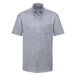 Russell Collection Mens Short Sleeve Easy Care Oxford Shirt - 18.5inch, Silver Grey