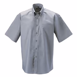 Russell Collection Mens Short Sleeve Easy Care Oxford Shirt - 18.5inch, Silver Grey