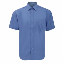 Russell Collection Mens Short Sleeve Poly-Cotton Easy Care Poplin Shirt - 14.5, Corporate Blue