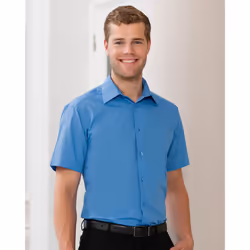 Russell Collection Mens Short Sleeve Poly-Cotton Easy Care Poplin Shirt - 14.5, Corporate Blue