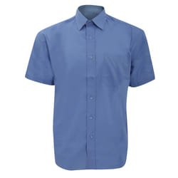 Russell Collection Mens Short Sleeve Poly-Cotton Easy Care Poplin Shirt - 18.5, Corporate Blue