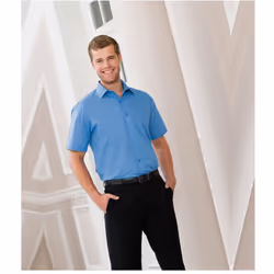 Russell Collection Mens Short Sleeve Poly-Cotton Easy Care Poplin Shirt - 18.5, Corporate Blue