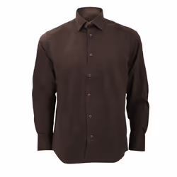 Russell Collection Mens Long Sleeve Easy Care Fitted Shirt - 18.5, Chocolate