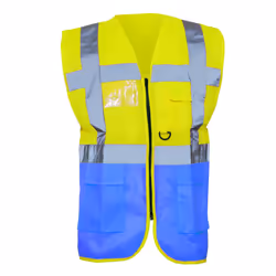 Yoko Hi-Vis Premium Executive/Manager Waistcoat / Jacket - 2XL, Hi Vis Yellow/Royal Blue