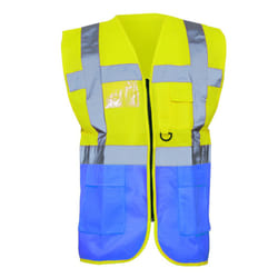 Yoko Hi-Vis Premium Executive/Manager Waistcoat / Jacket - 2XL, Hi Vis Yellow/Royal Blue