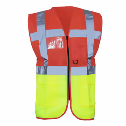 Yoko Hi-Vis Premium Executive/Manager Waistcoat / Jacket - S, Red/Hi Vis Yellow