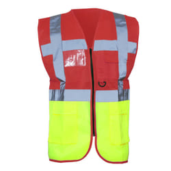 Yoko Hi-Vis Premium Executive/Manager Waistcoat / Jacket - S, Red/Hi Vis Yellow