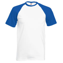 Fruit Of The Loom Mens Short Sleeve Baseball T-Shirt - 2XL, White/Royal Blue
