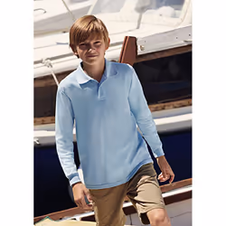 Fruit Of The Loom Childrens Long Sleeve 65/35 Pique Polo / Childrens Polo Shirts - 12-13, Sky Blue
