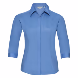 Russell Collection Ladies 3/4 Sleeve Poly-Cotton Easy Care Fitted Poplin Shirt - XS, Corporate Blue