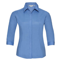 Russell Collection Ladies 3/4 Sleeve Poly-Cotton Easy Care Fitted Poplin Shirt - XS, Corporate Blue